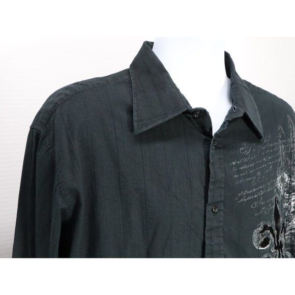 Eighty Eight Mens XL Long Sleeve Button Up Shirt Dark Grey/Black Angel Wings - Picture 5 of 10